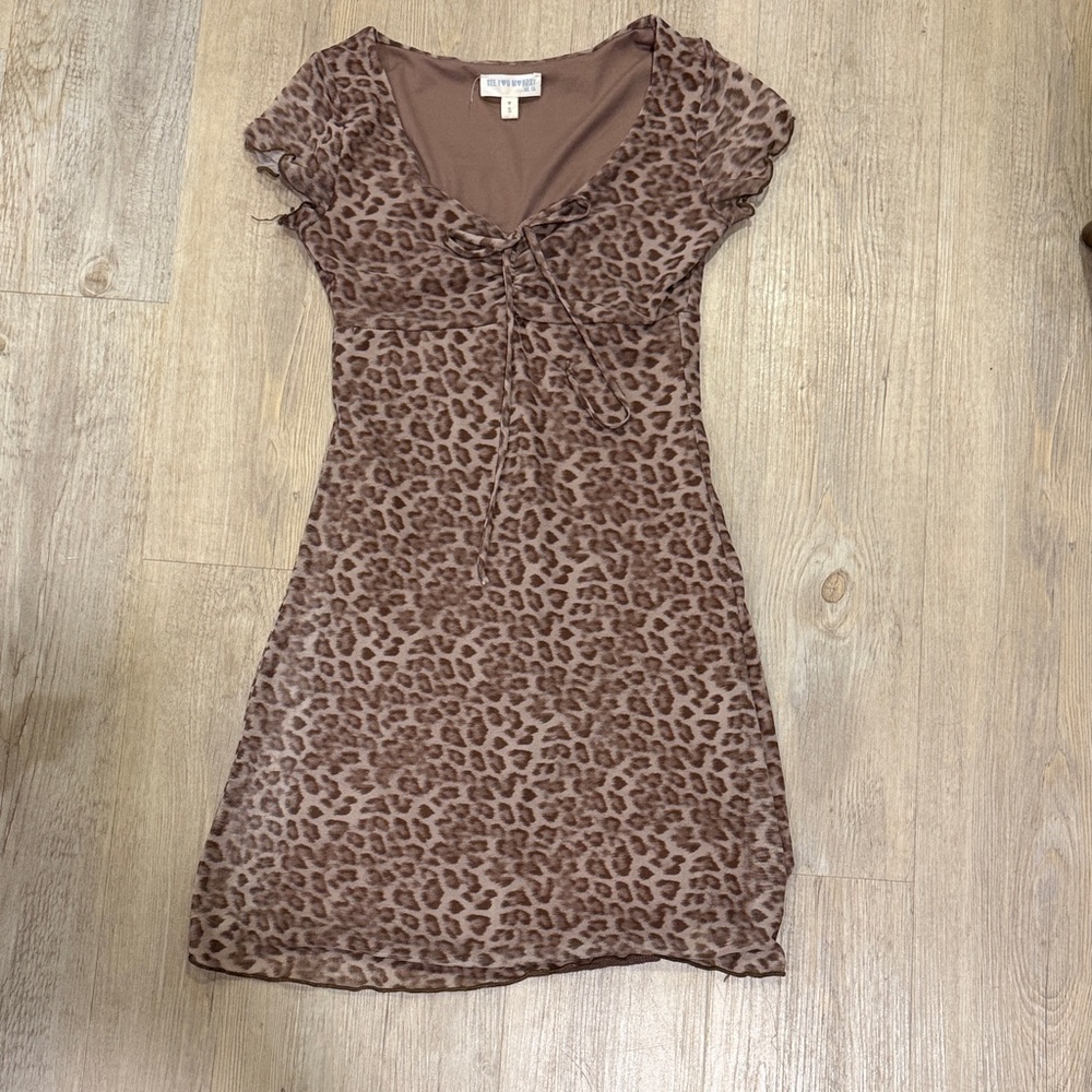 Brown Leopard Print Short Sleeve Dress